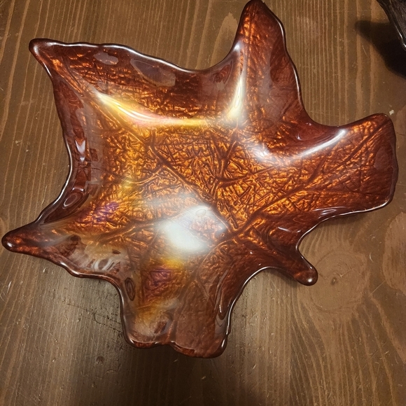 Lot Of 4 Maple Leaves Art Glass Candy Dish Container Fall Autumn 8" Coin Dish - Picture 2 of 13